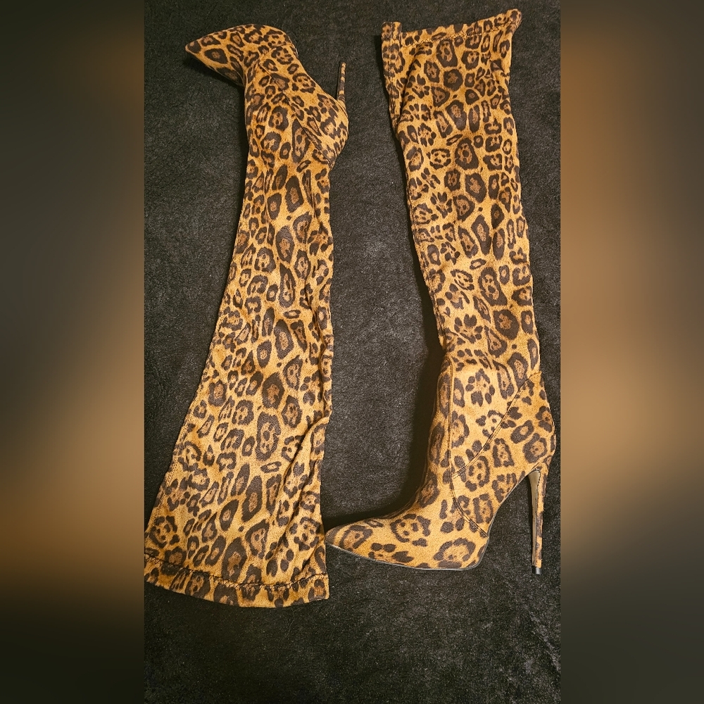 Leopard Print Thigh High Boits Heels